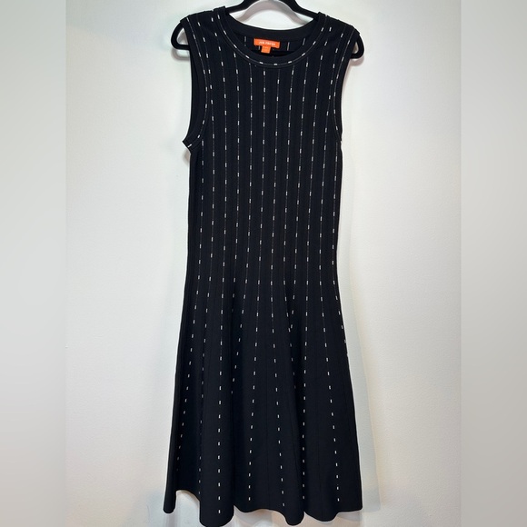 Joe Fresh | Black Ribbed Knit Midi Dress | Fit & Flare Sleeveless Dress - Picture 1 of 6